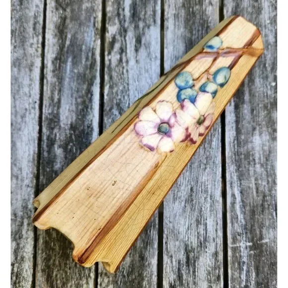 Antique Weller Pottery Klyro Hexagon Bud Vase Blue Grapes Pink Red Flowers 7.5" - Picture 3 of 7